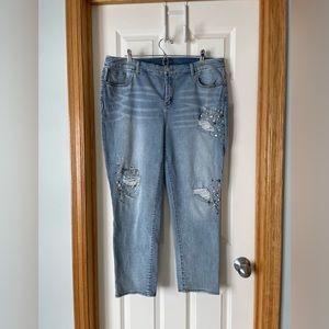 Chicos Embellished Distressed Ankle Straight Jeans